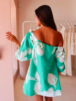 By Nicola Capri Off Shoulder Relaxed Mini Dress in Verde Fleur Size 10 for rent on The Volte - image 2