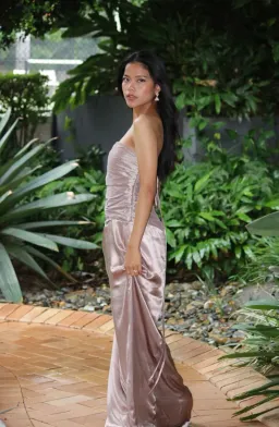 Serena Strapless Taffeta Maxi Dress - Bronze Taupe MESHKI size S for rent on The Volte - image 4