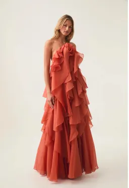 Pandorea Layered Maxi Dress - Coral Clay Aje size 12 for rent on The Volte - image 1