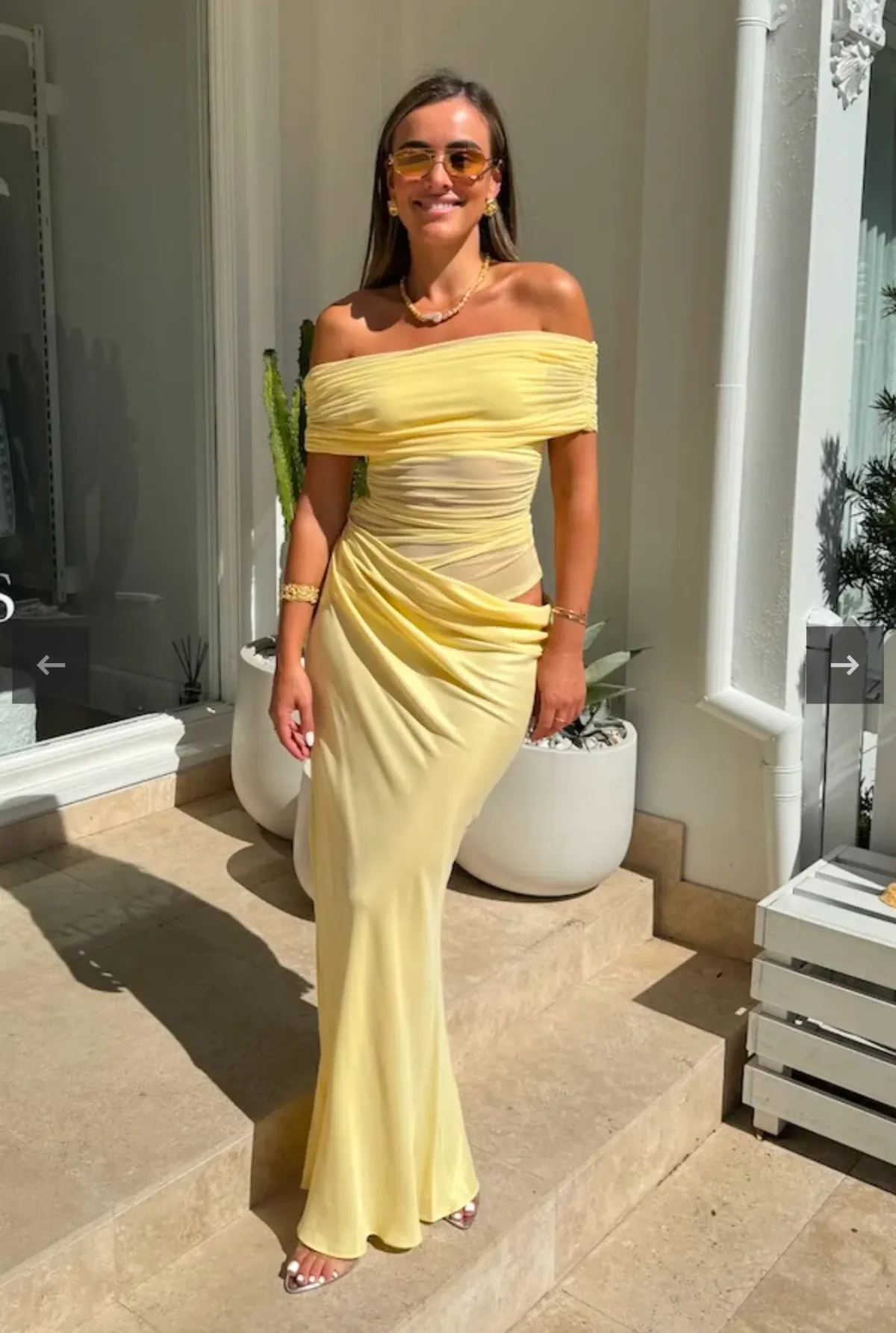 BENNI, Nico Off Shoulder Maxi Dress - Butter size 8 for rent on The Volte - main image