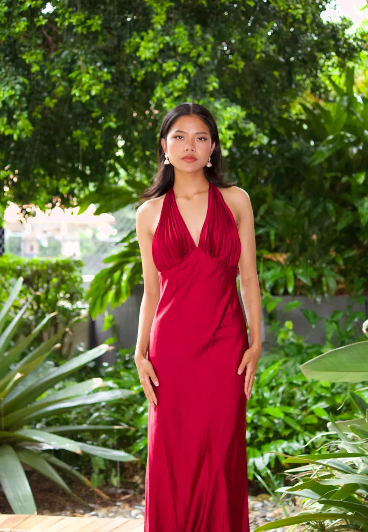 Onarin, Ms. Pleat Maxi Dress - Burgundy Size S for rent on The Volte - main image