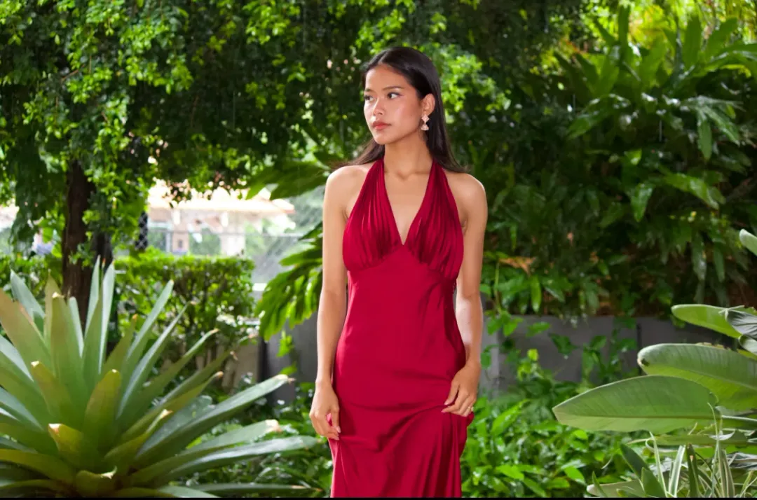 Onarin, Ms. Pleat Maxi Dress - Burgundy Size S for rent on The Volte - main image