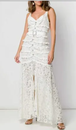 Alessandra Rich Lace Frill Dress - Cream AU12 for rent on The Volte - image 1