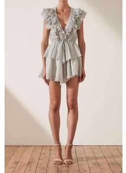 Shona Joy Rye Ruffle Drawstring Mini Dress Blue Size 6 for rent on The Volte - image 1