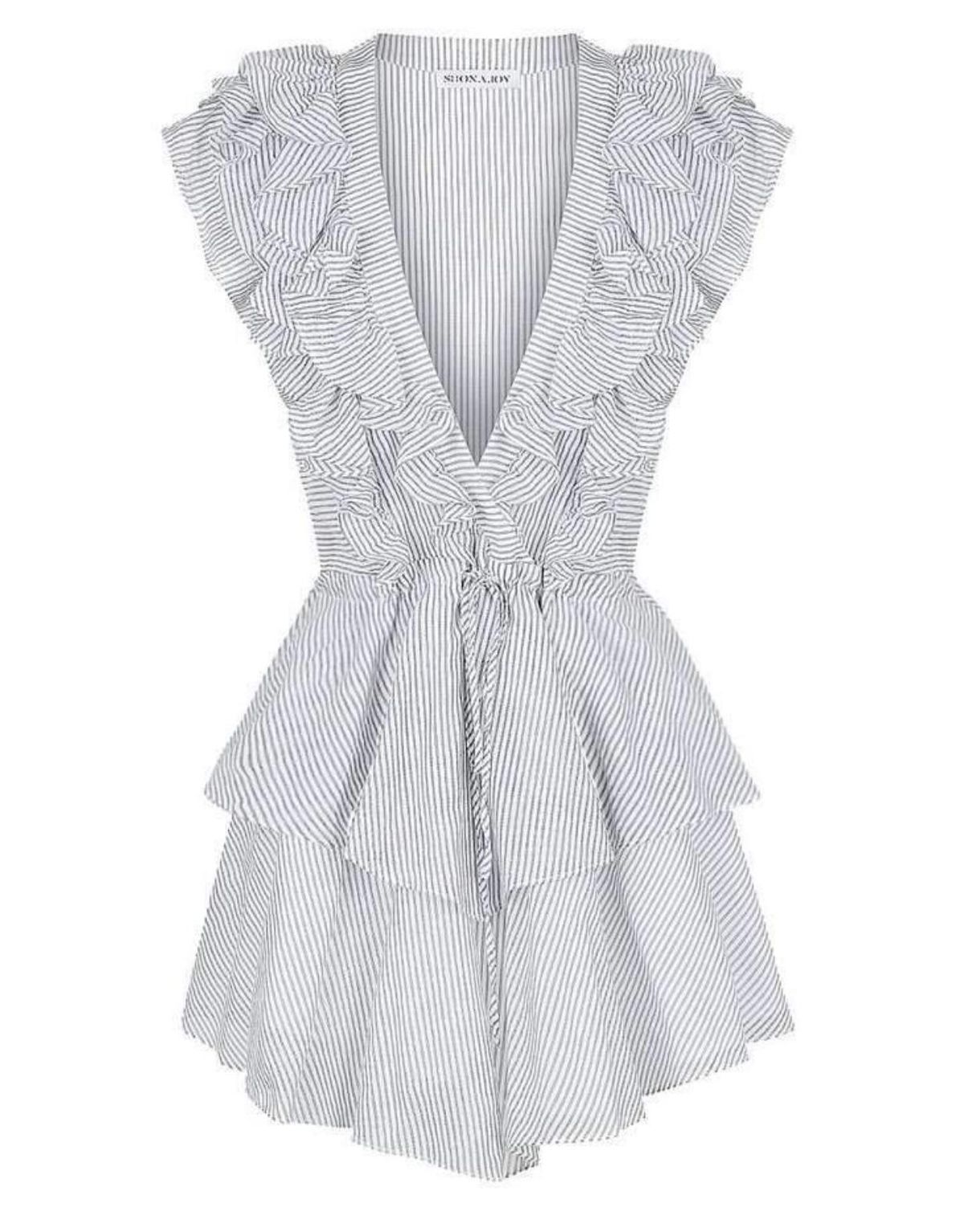 Shona Joy Rye Ruffle Drawstring Mini Dress Blue Size 6 - Image 5