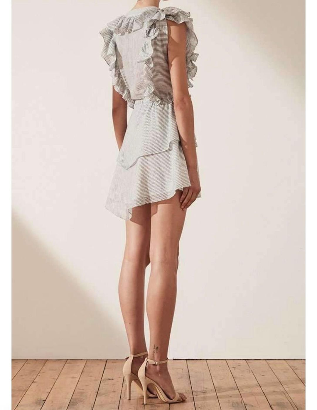 Shona Joy Rye Ruffle Drawstring Mini Dress Blue Size 6 for rent on The Volte - main image