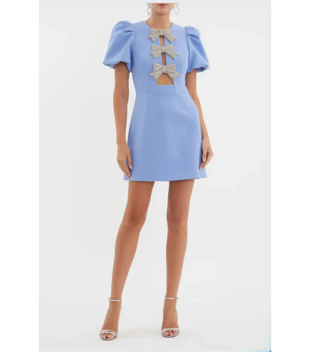 Rebecca Valliance Juliana Puff Sleeve Mini Dress Blue Size AU 12 for rent on The Volte - main image