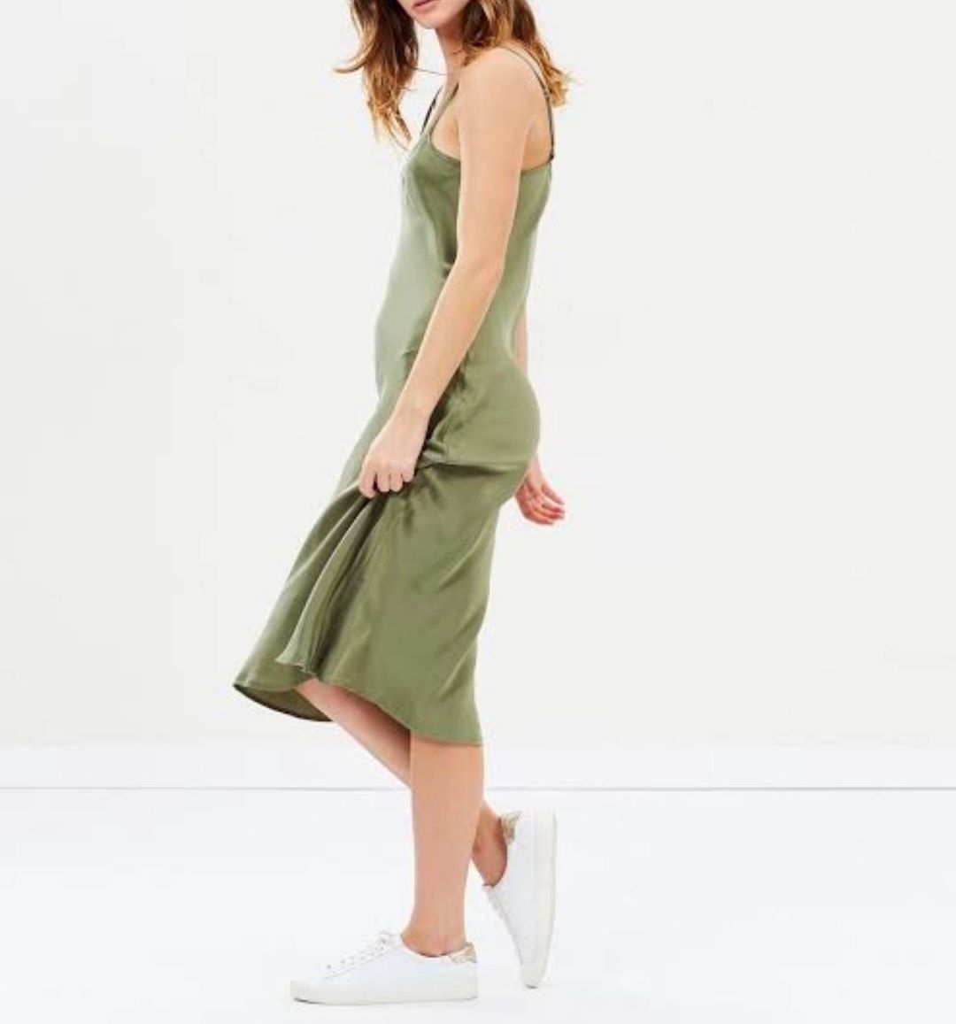 Silk Laundry 90s Silk Slip Dress Khaki Size 8 for rent on The Volte - main image