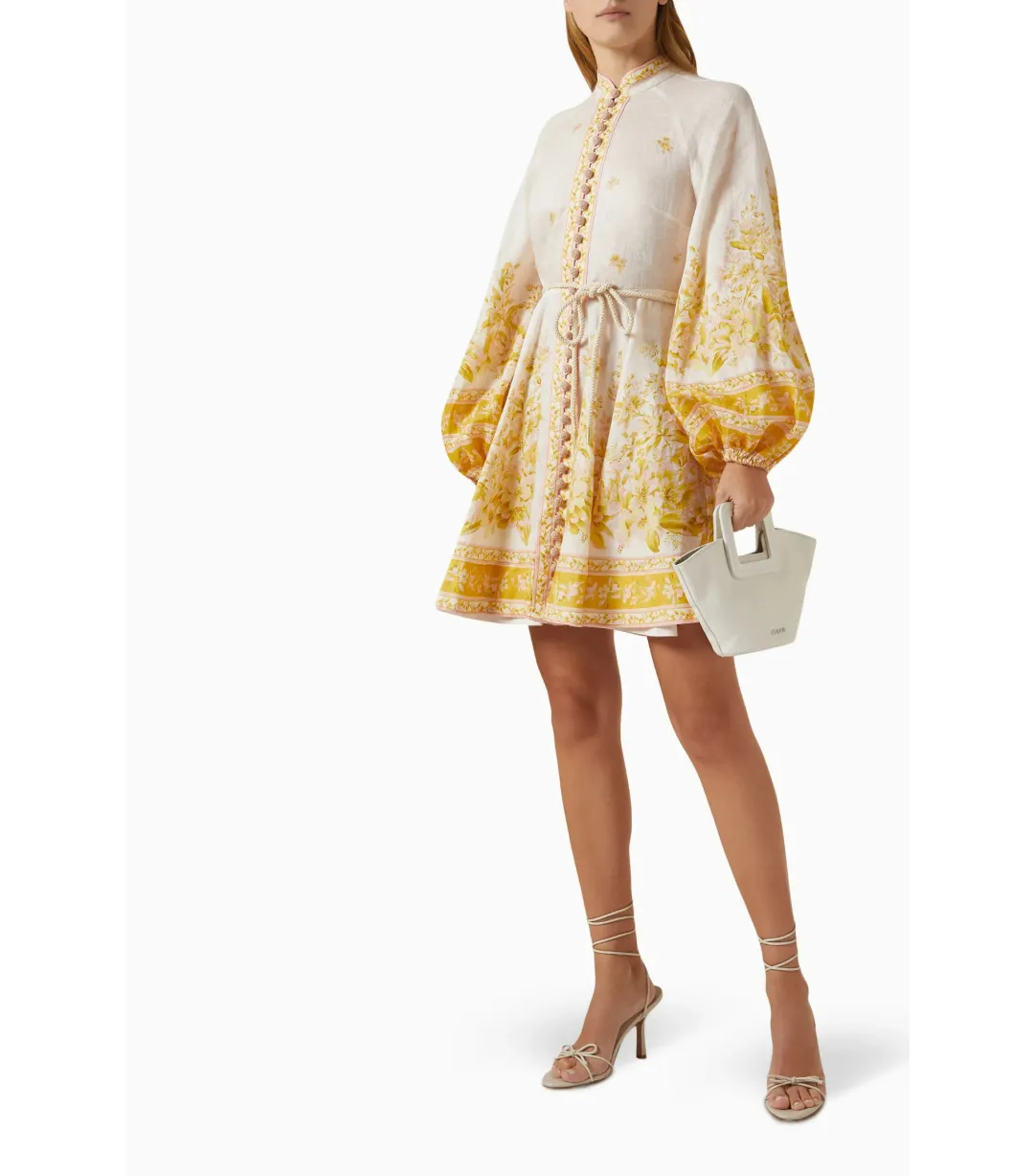 Zimmermann Golden Button Mini Dress In Pink/Gold Floral Size 0 / AU 8 for rent on The Volte - main image