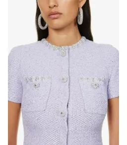 Self Portrait Embellished Tweed Mini Dress Lilac Size AU 8 for rent on The Volte - image 2