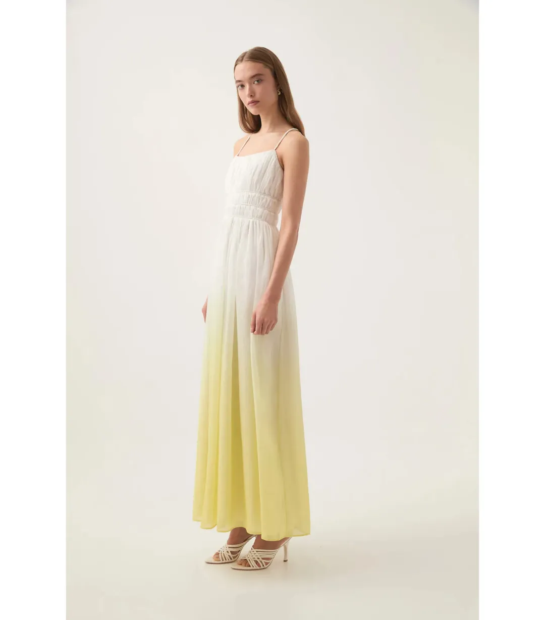 Aje Acapella Ruched Midi Dress Sunrise Ombre Size AU 8 for rent on The Volte - main image