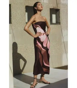 Witchery Strapless Maxi Dress Aubergine Print Size AU 8 for rent on The Volte - image 1