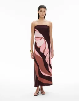 Witchery Strapless Maxi Dress Aubergine Print Size AU 8 for rent on The Volte - image 2