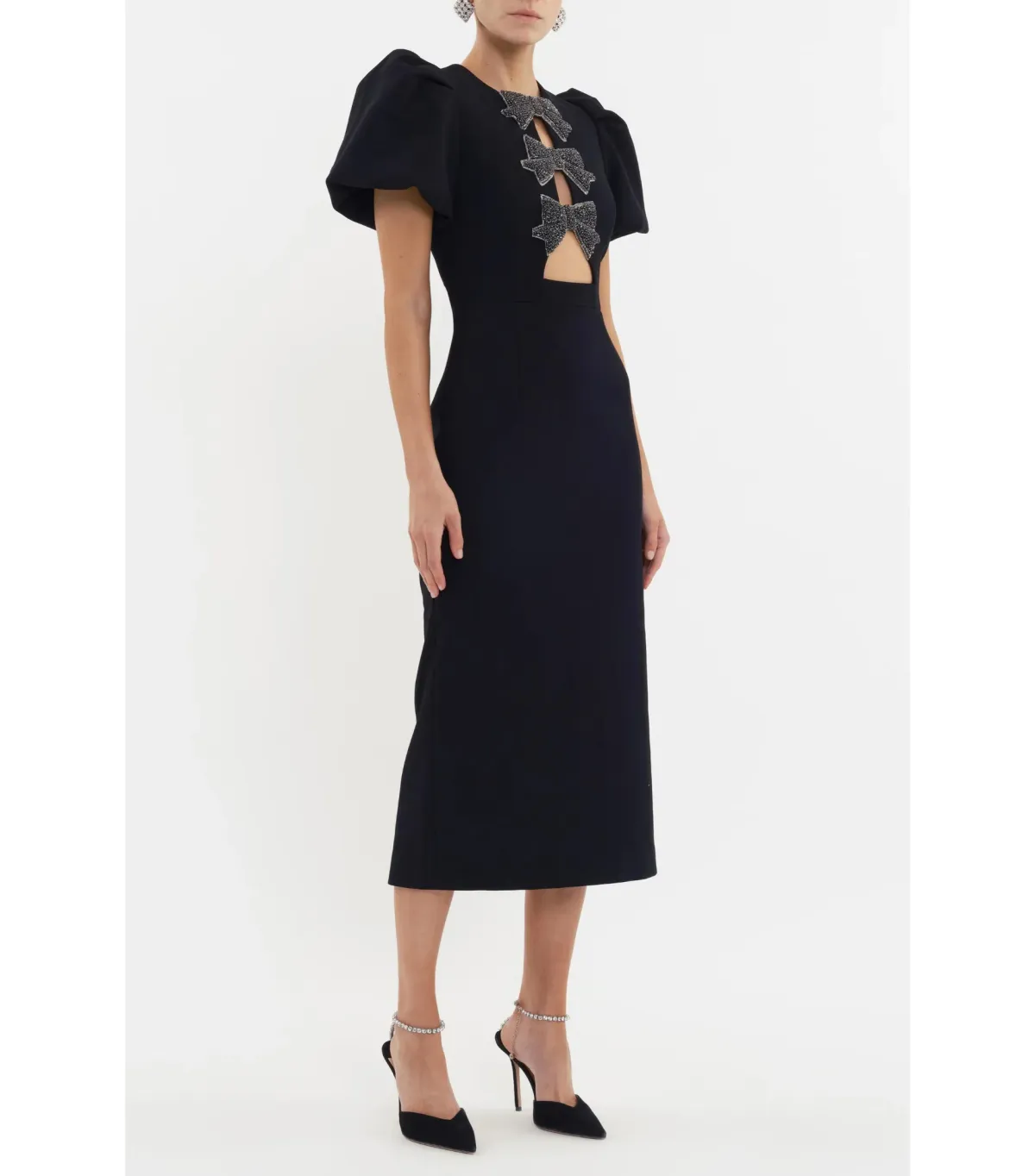 Rebecca Vallance Eliana Puff Sleeve Midi Dress Black Size AU 12 - Image 2