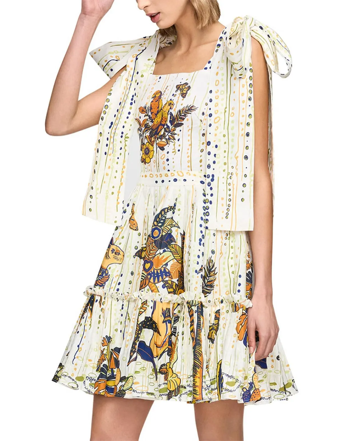 Leo Lin La Vida Bowtie Mini Dress Print Size AU 8 - Image 4