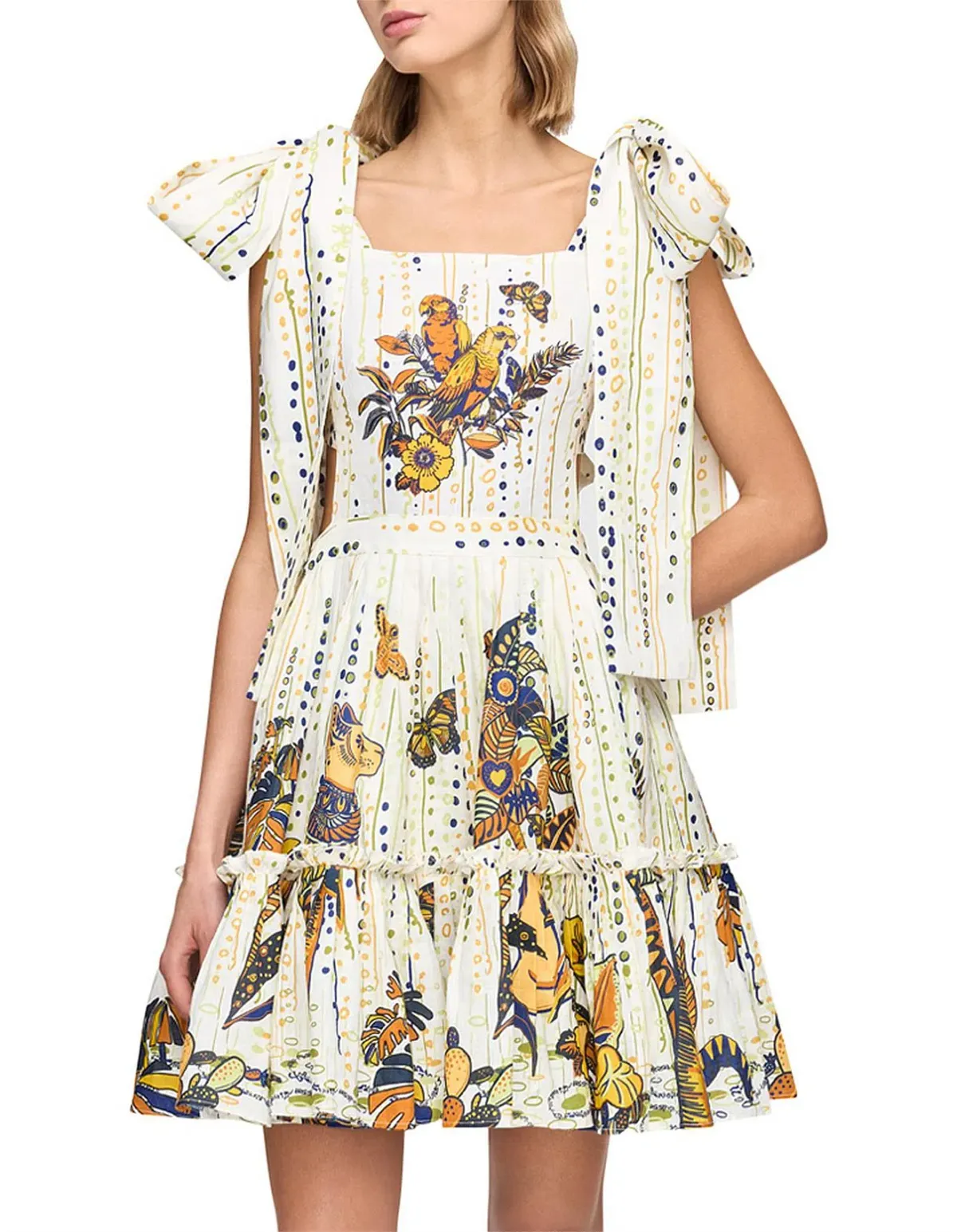 Leo Lin La Vida Bowtie Mini Dress Print Size AU 8 - Image 2