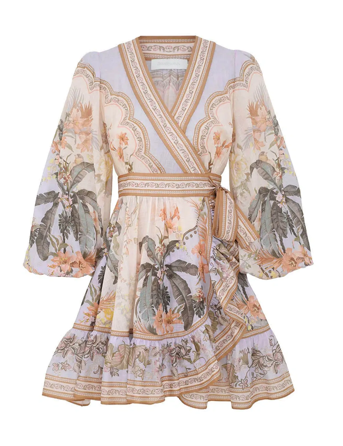 Zimmermann Wylie Mini Wrap Frill Dress in Blue Floral Size 2 / AU 12 - Image 5