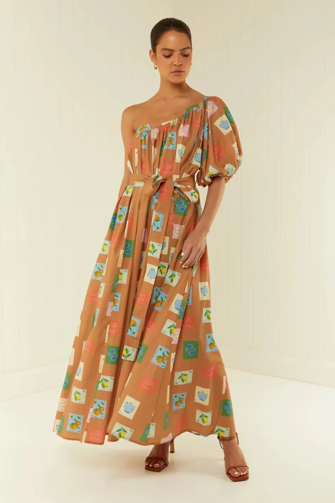 Palm Noosa Lotus Maxi Dress Brown Emblem Size 12 for rent on The Volte - main image