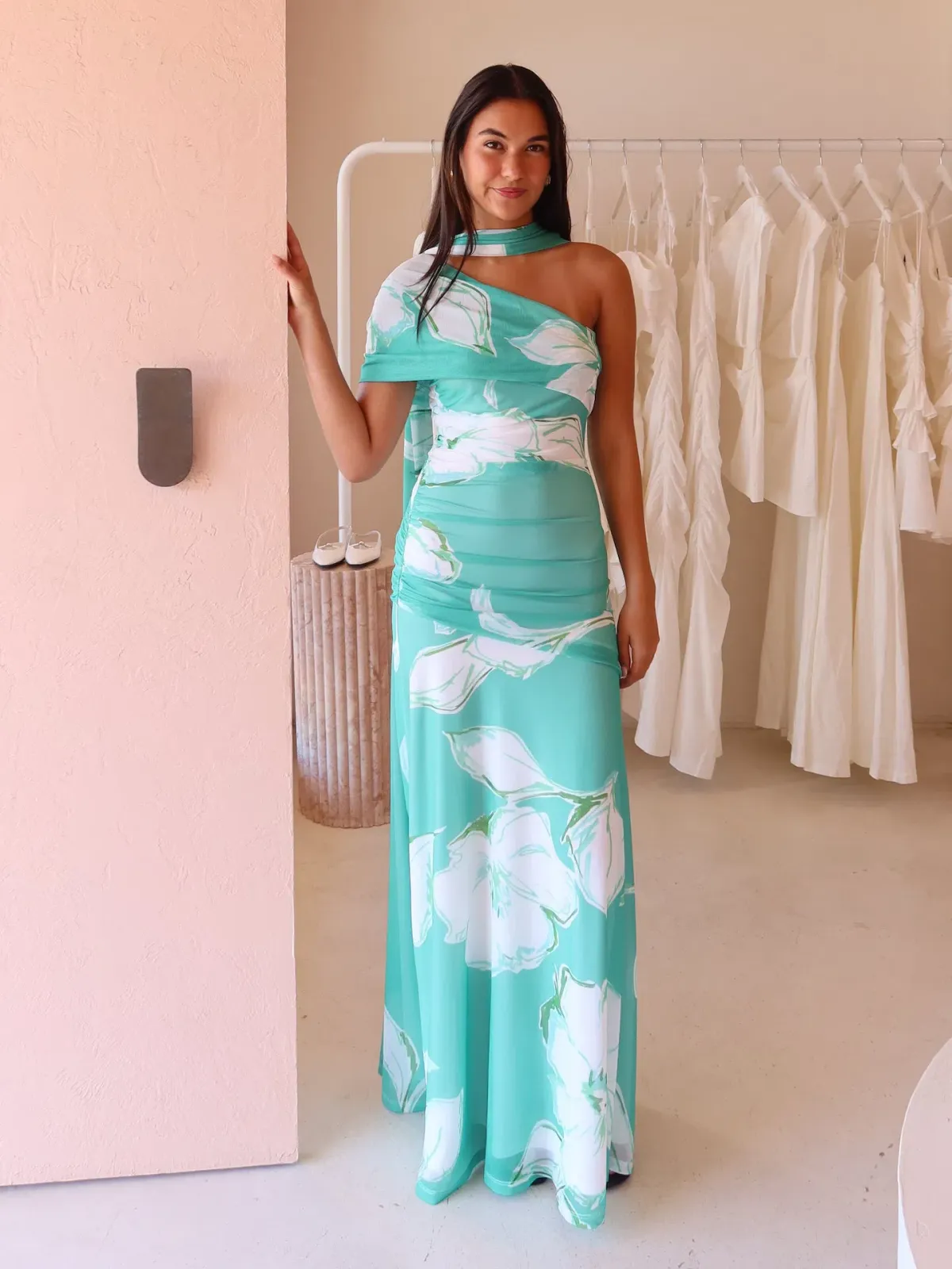By Nicola Fiesta Off Shoulder Maxi Dress Verde Fleur Size S / AU 8 - Image 1