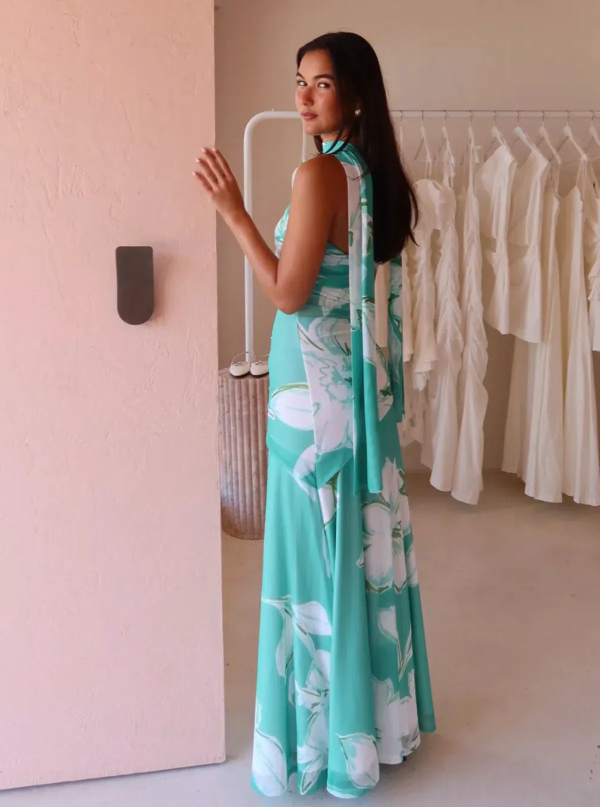By Nicola Fiesta Off Shoulder Maxi Dress Verde Fleur Size S / AU 8 - Image 4