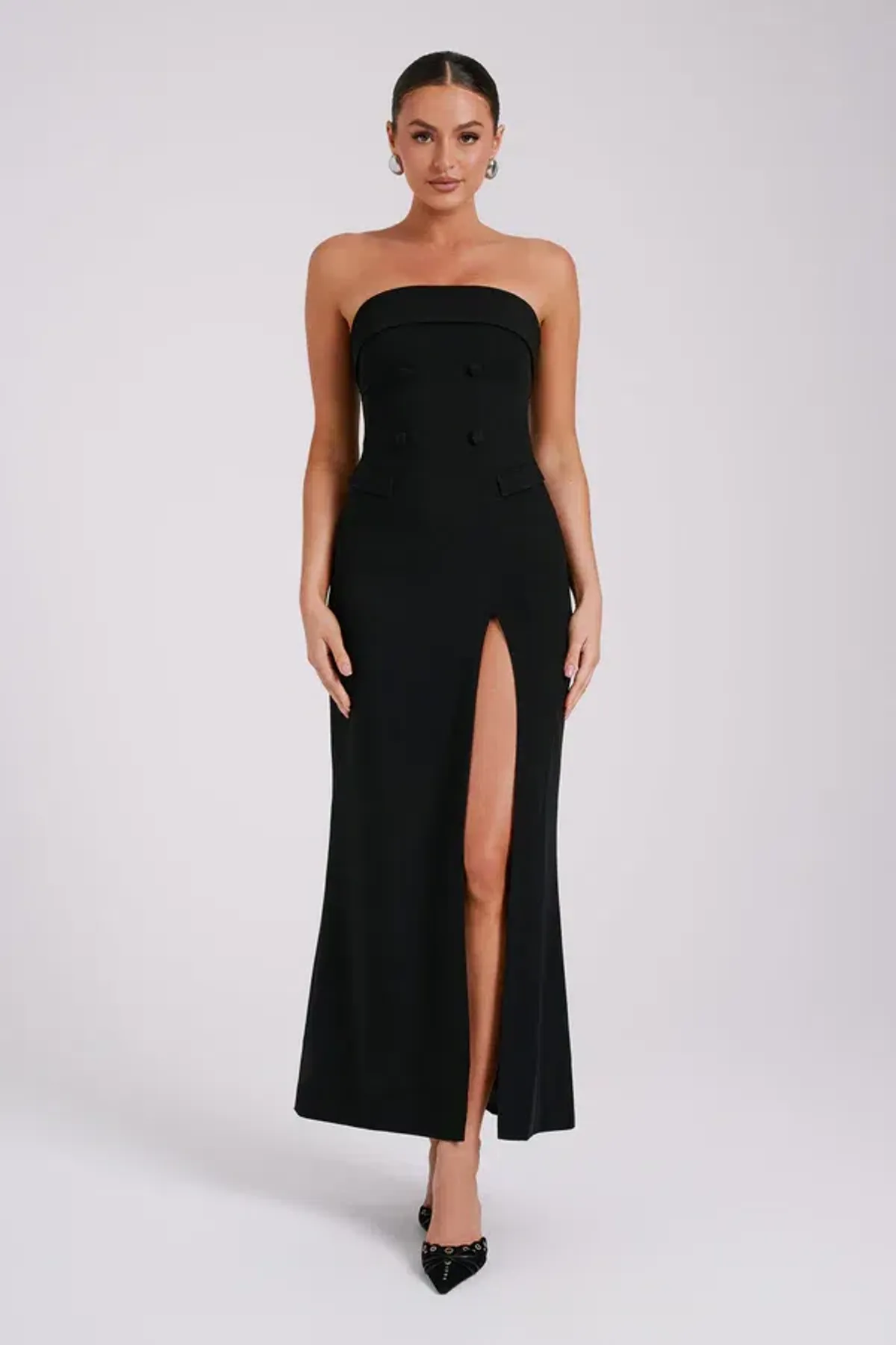 Meshki Abbie Strapless Suiting Maxi Dress Black Size 8 - Image 2