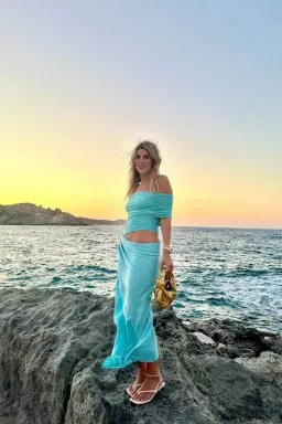 Benni Nico Off Shoulder Maxi Dress in Aquamarine Blue Size 10 for rent on The Volte - image 4