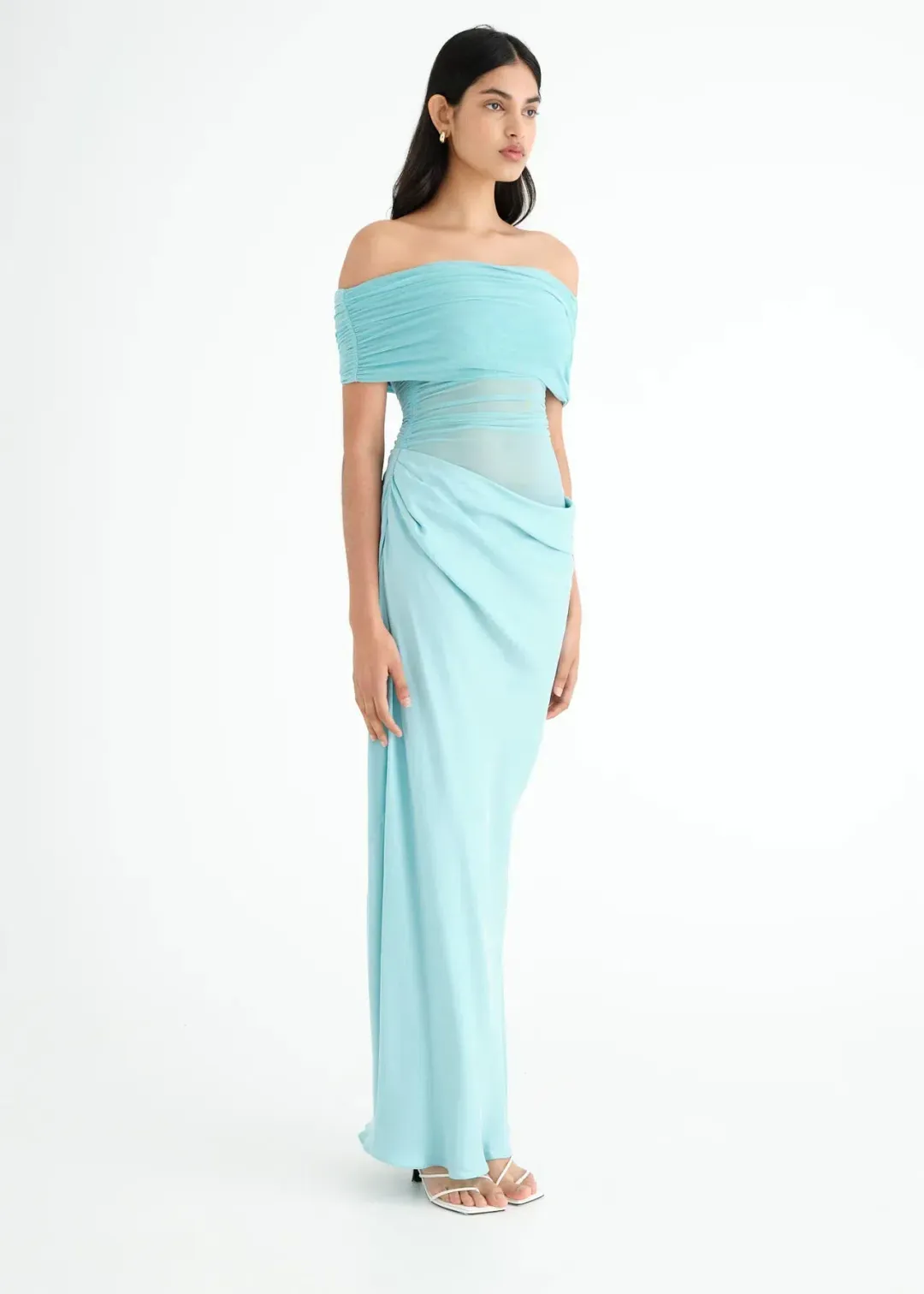 Benni Nico Off Shoulder Maxi Dress in Aquamarine Blue Size 10 for rent on The Volte - main image