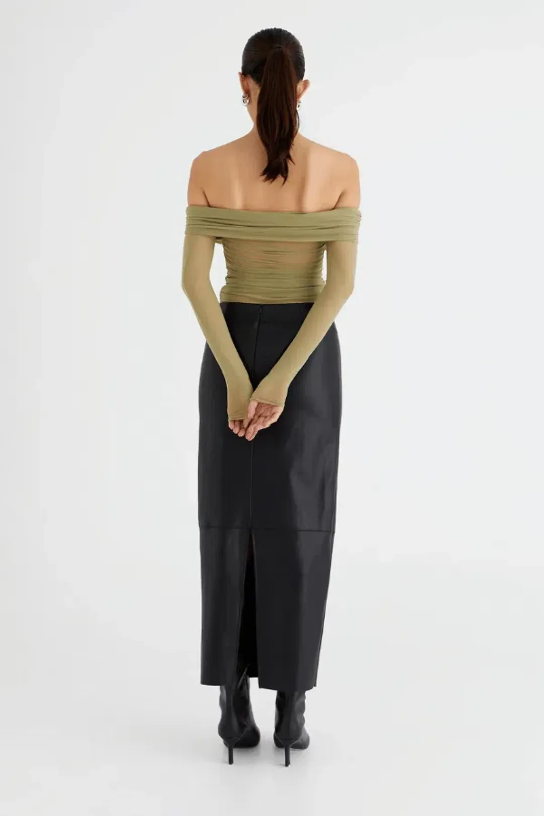 Benni Yasmin Off Shoulder Top in Pistachio Green Size S / AU 8 for rent on The Volte - main image