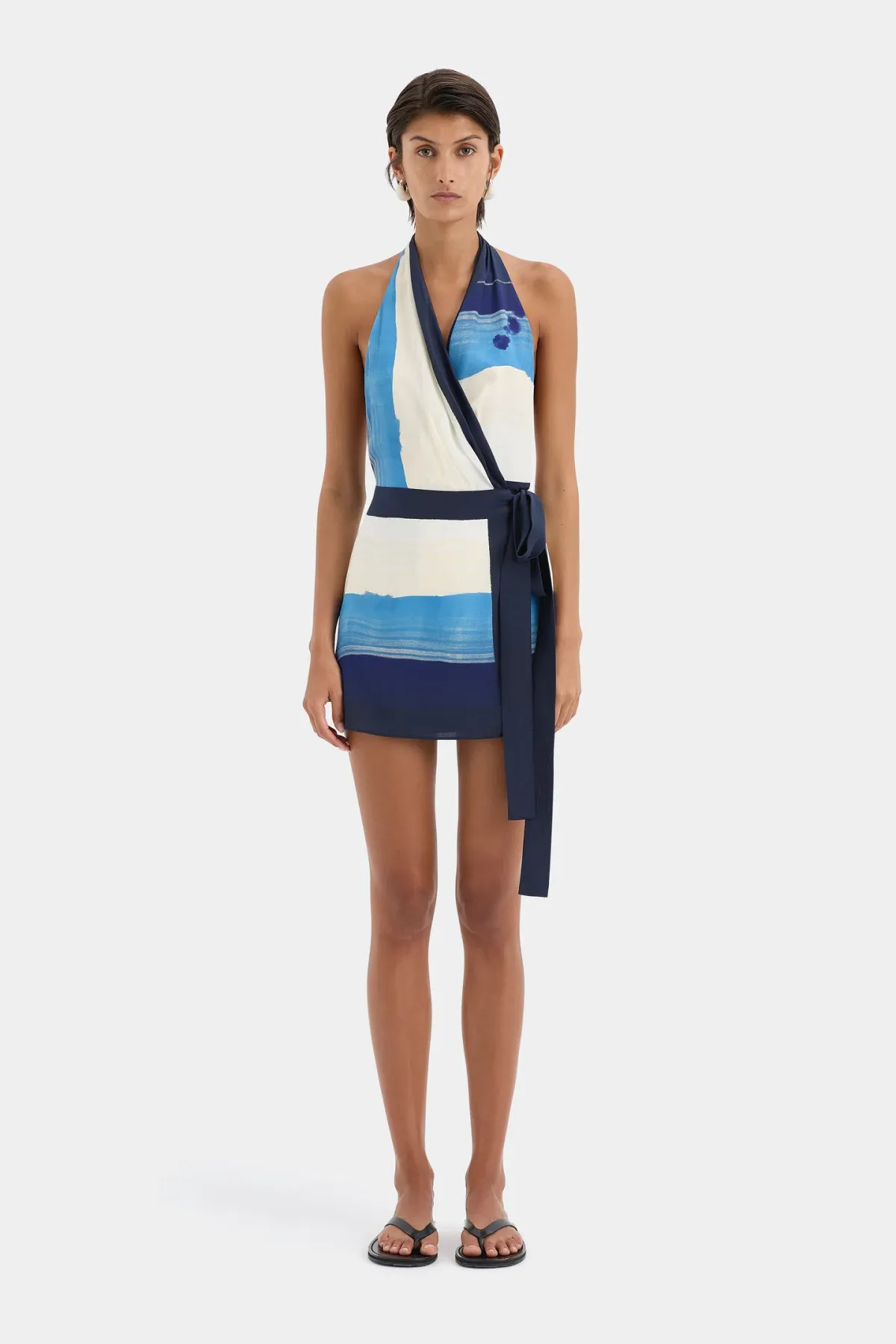 Sir The Label Mariner Wrap Halter Mini Dress Shoreline Stripe Print Size 1 / AU 8 for rent on The Volte - main image