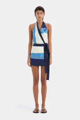 Sir The Label Mariner Wrap Halter Mini Dress Shoreline Stripe Print Size 1 / AU 8 for rent on The Volte - image 1