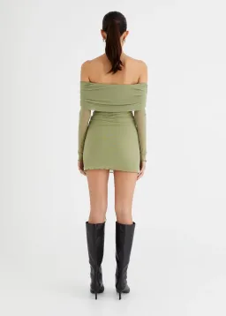 Benni Yasmin Off Shoulder Mini Dress in Pistachio Size AU 10 for rent on The Volte - image 2