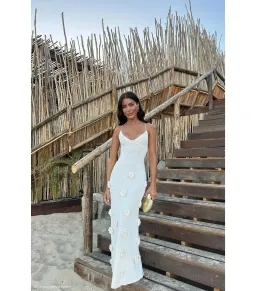 Meshki Suki Knit Maxi Dress With Flowers Nude Size M / AU 10 for rent on The Volte - image 3