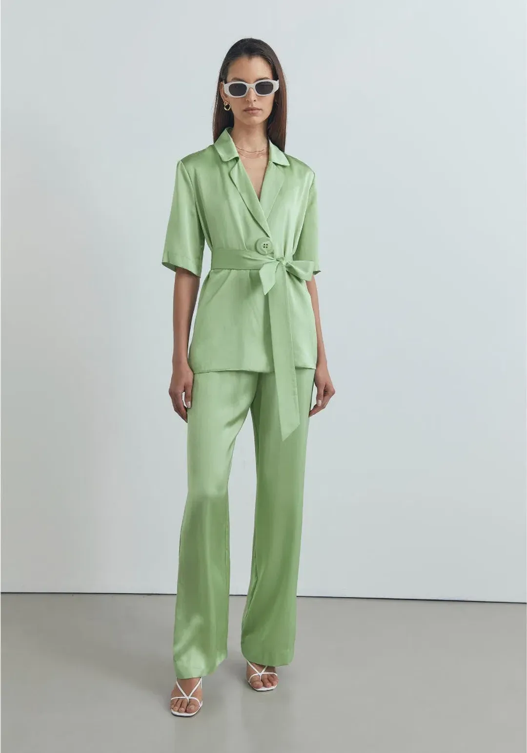 Viktoria & Woods Chorus Shirt Size 0 / AU 6 and Pilot Pants Size 1 / AU 8 Set in Tarragon Green for rent on The Volte - main image