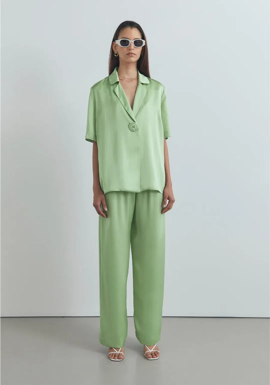Viktoria & Woods Chorus Shirt Size 0 / AU 6 and Pilot Pants Size 1 / AU 8 Set in Tarragon Green for rent on The Volte - main image