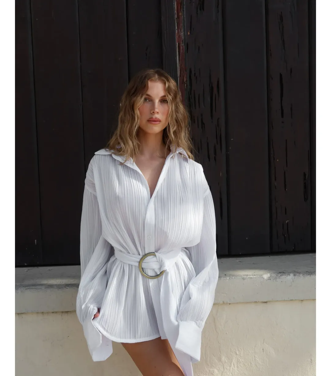 BAMBA SWIM Titan Shirt Dress in White Size S / AU 8 for rent on The Volte - main image