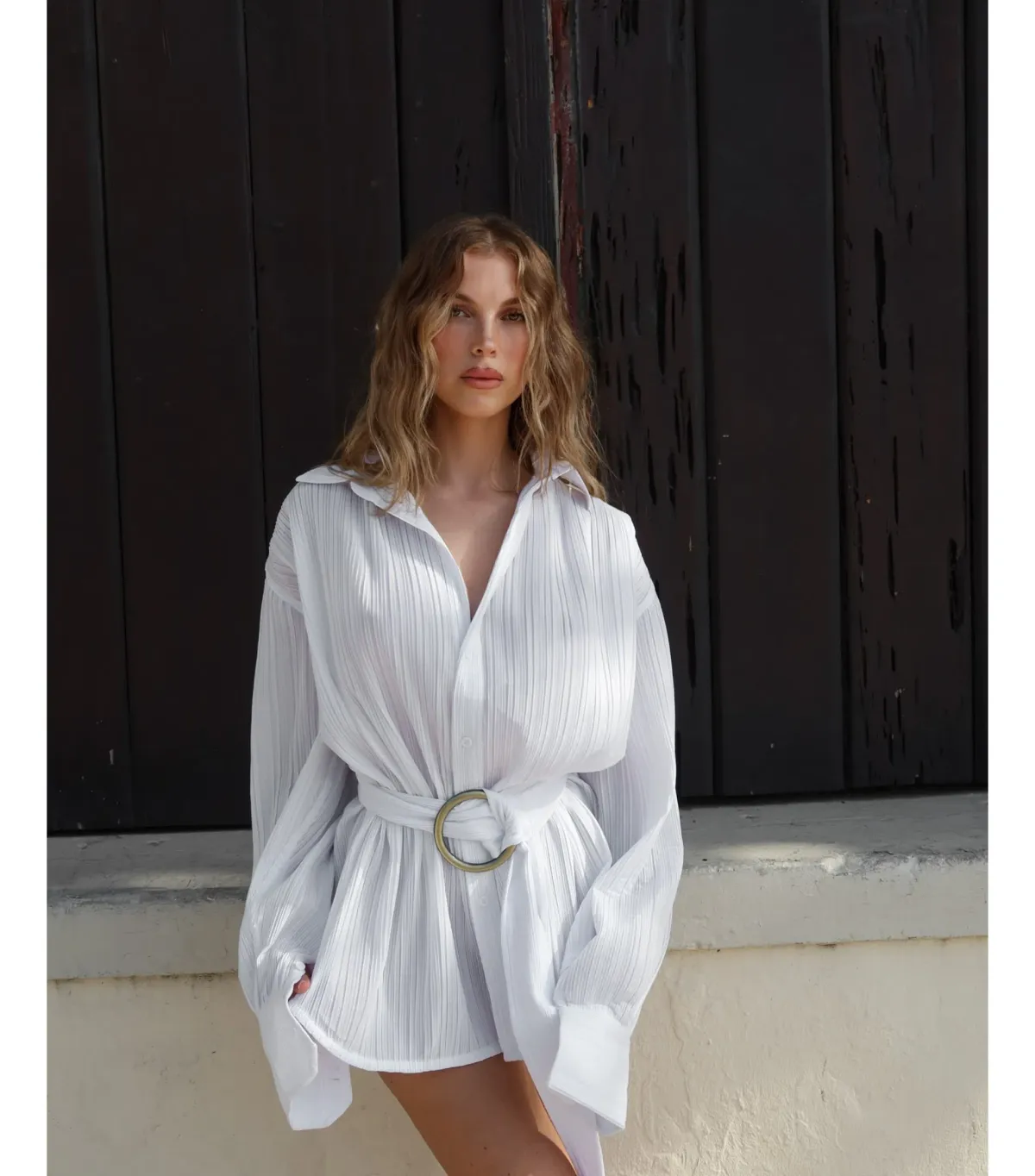 BAMBA SWIM Titan Shirt Dress in White Size S / AU 8 - Image 2