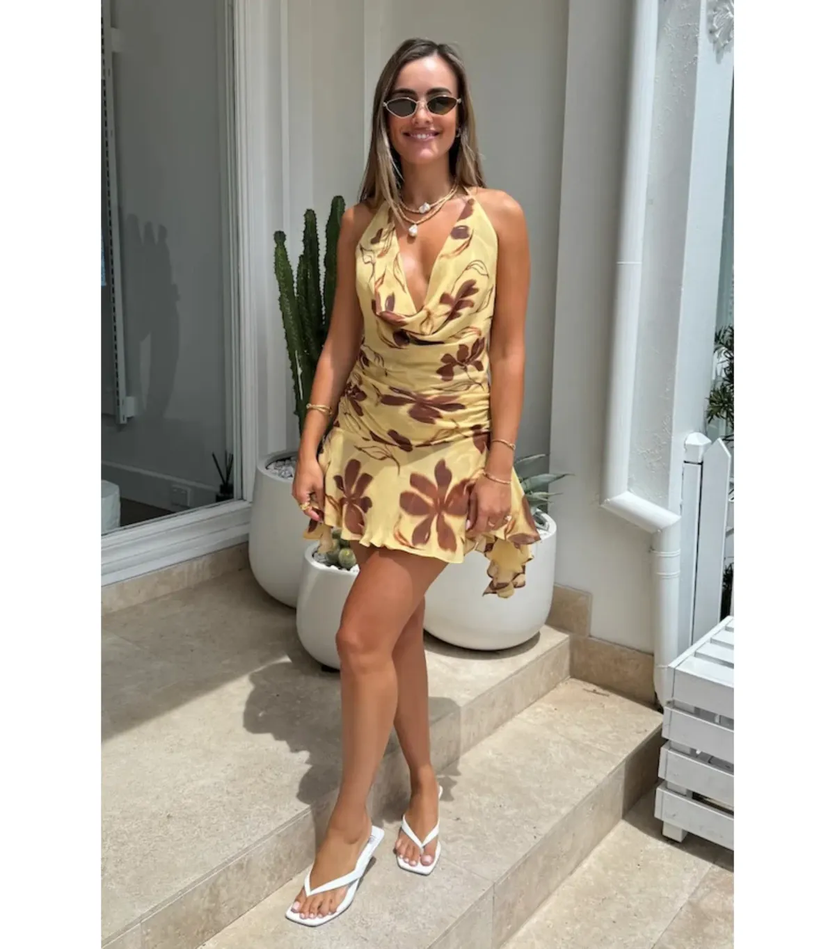 Benni Harlow Halter Dress in Butter Floral Size AU 6 - Image 4