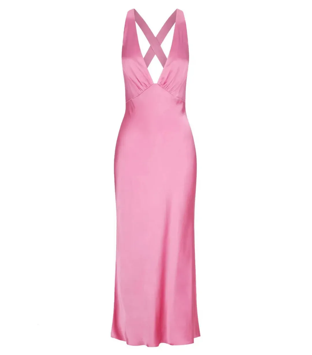 Shona Joy Arienzo Plunged Cross Back Midi Dress Pink Size AU 10 for rent on The Volte - main image