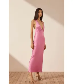 Shona Joy Arienzo Plunged Cross Back Midi Dress Pink Size AU 10 for rent on The Volte - image 2