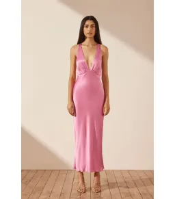 Shona Joy Arienzo Plunged Cross Back Midi Dress Pink Size AU 10 for rent on The Volte - image 1