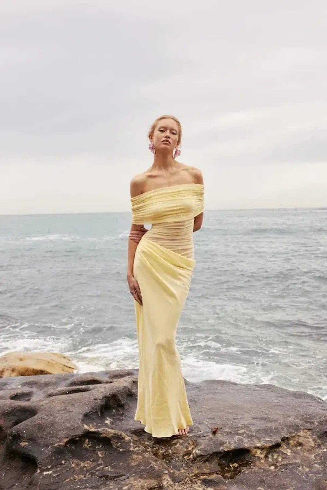 Benni Nico Off The Shoulder Dress Yellow Size 8 for rent on The Volte - main image