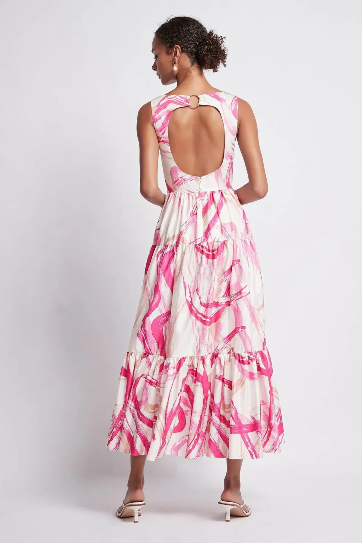 AJE Allegro Ring Midi Tiered Dress Fuchsia Size 8 - Image 2