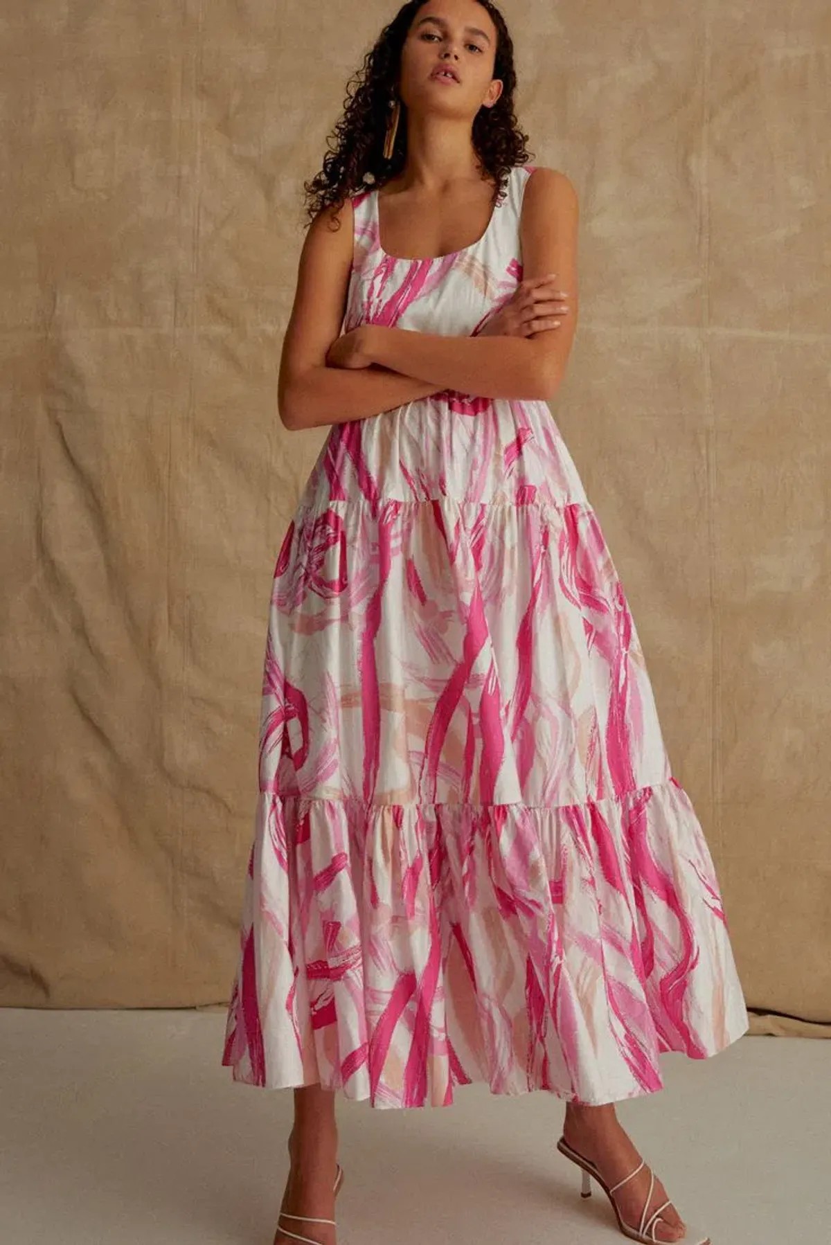 AJE Allegro Ring Midi Tiered Dress Fuchsia Size 8 - Image 3