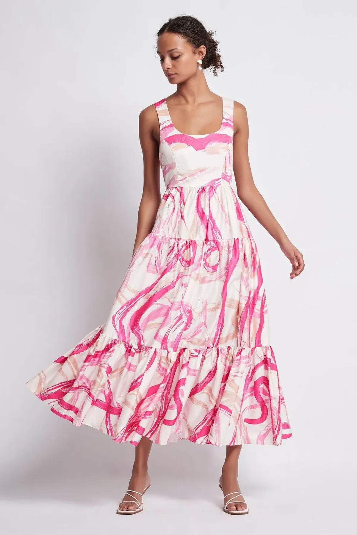 AJE Allegro Ring Midi Tiered Dress Fuchsia Size 8 - Image 1