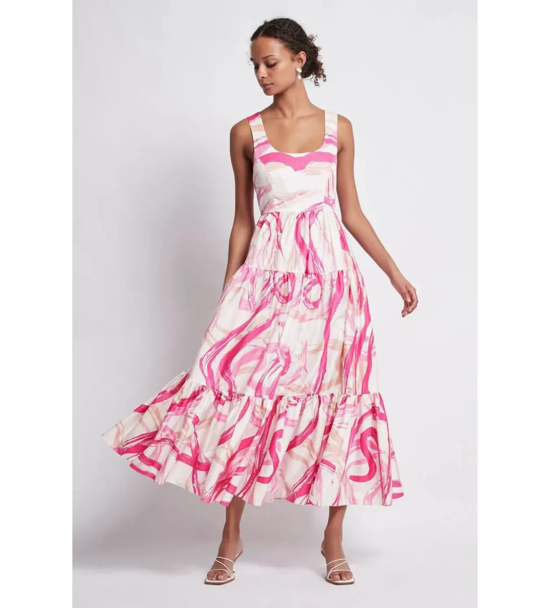 AJE Allegro Ring Midi Tiered Dress Fuchsia Size 8 for rent on The Volte - main image