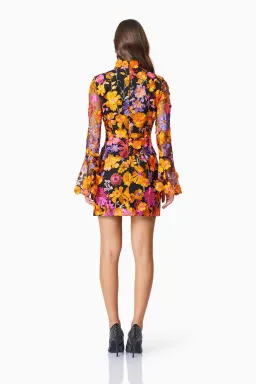 Elliatt Alessandra Floral Long Sleeve Mini Dress in Orange Multi Size for rent on The Volte - image 3