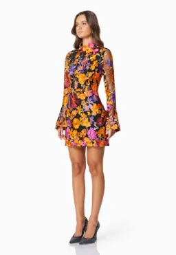 Elliatt Alessandra Floral Long Sleeve Mini Dress in Orange Multi Size for rent on The Volte - image 4