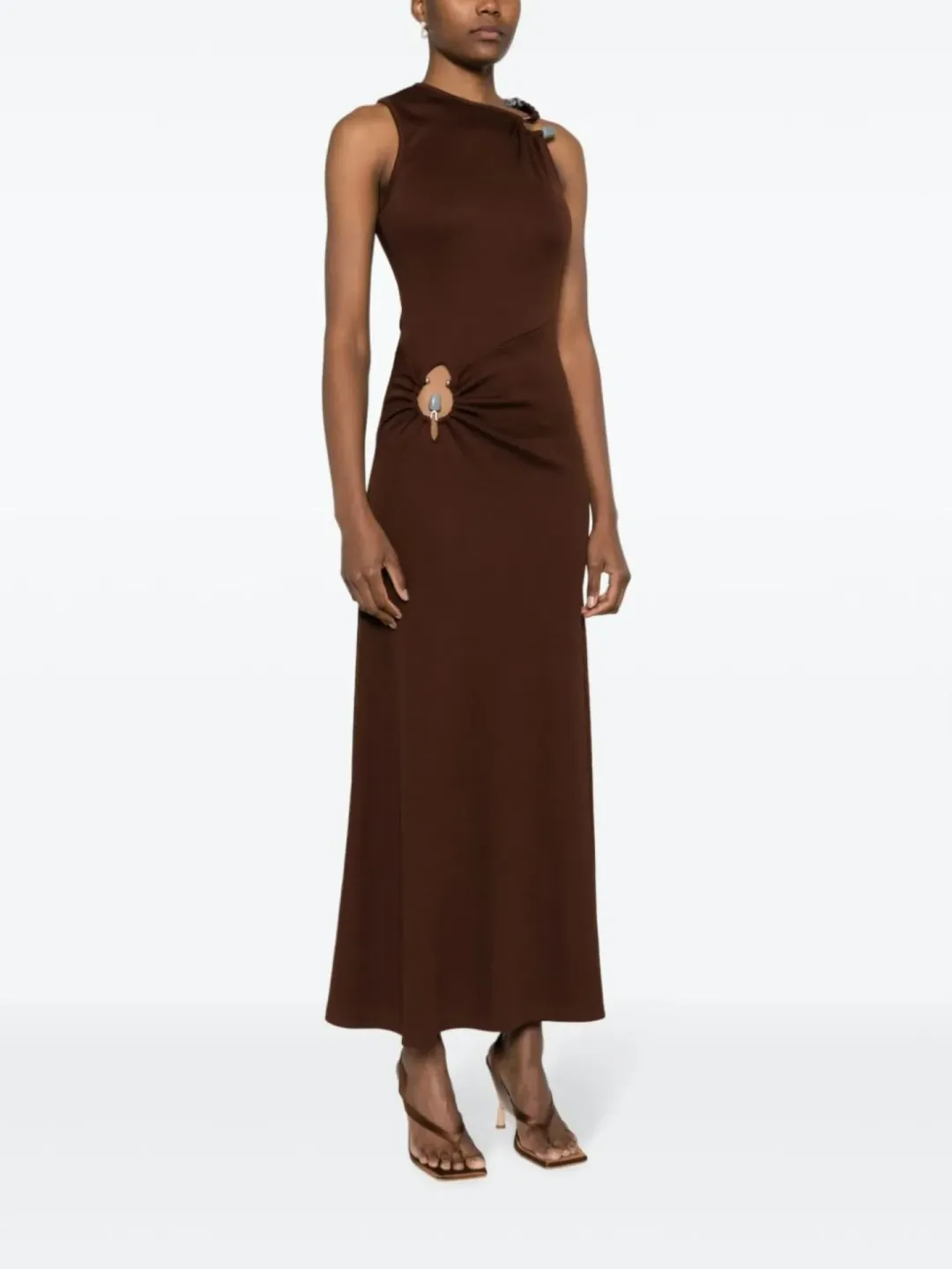Christopher Esber Callisto Duality Cut Out Gathered Dress Brown Size 8 for rent on The Volte - main image