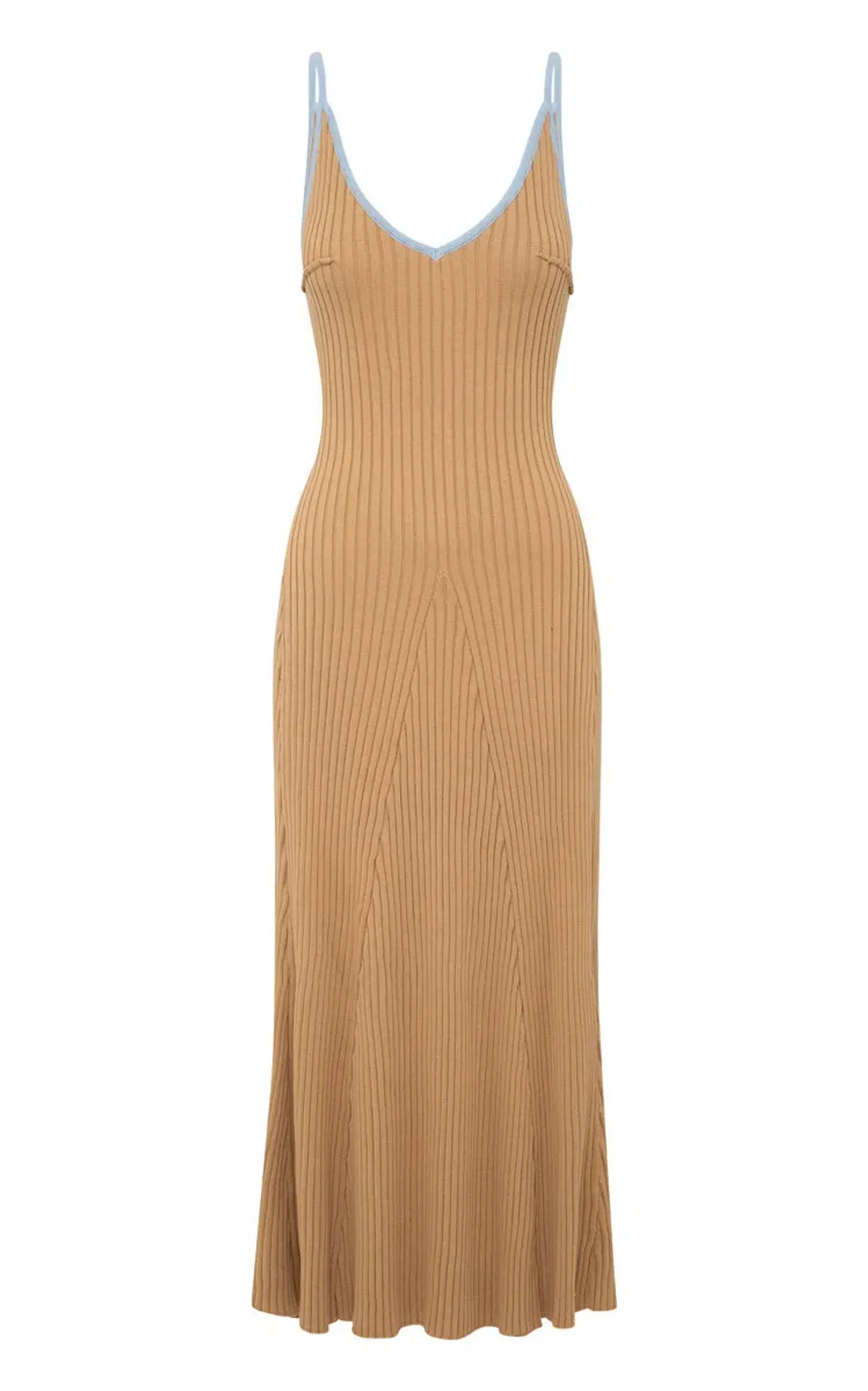 Anna Quan Scarlet Ribbed Knit Cotton Midi Dress Tan/Blue Size 10 - Image 8