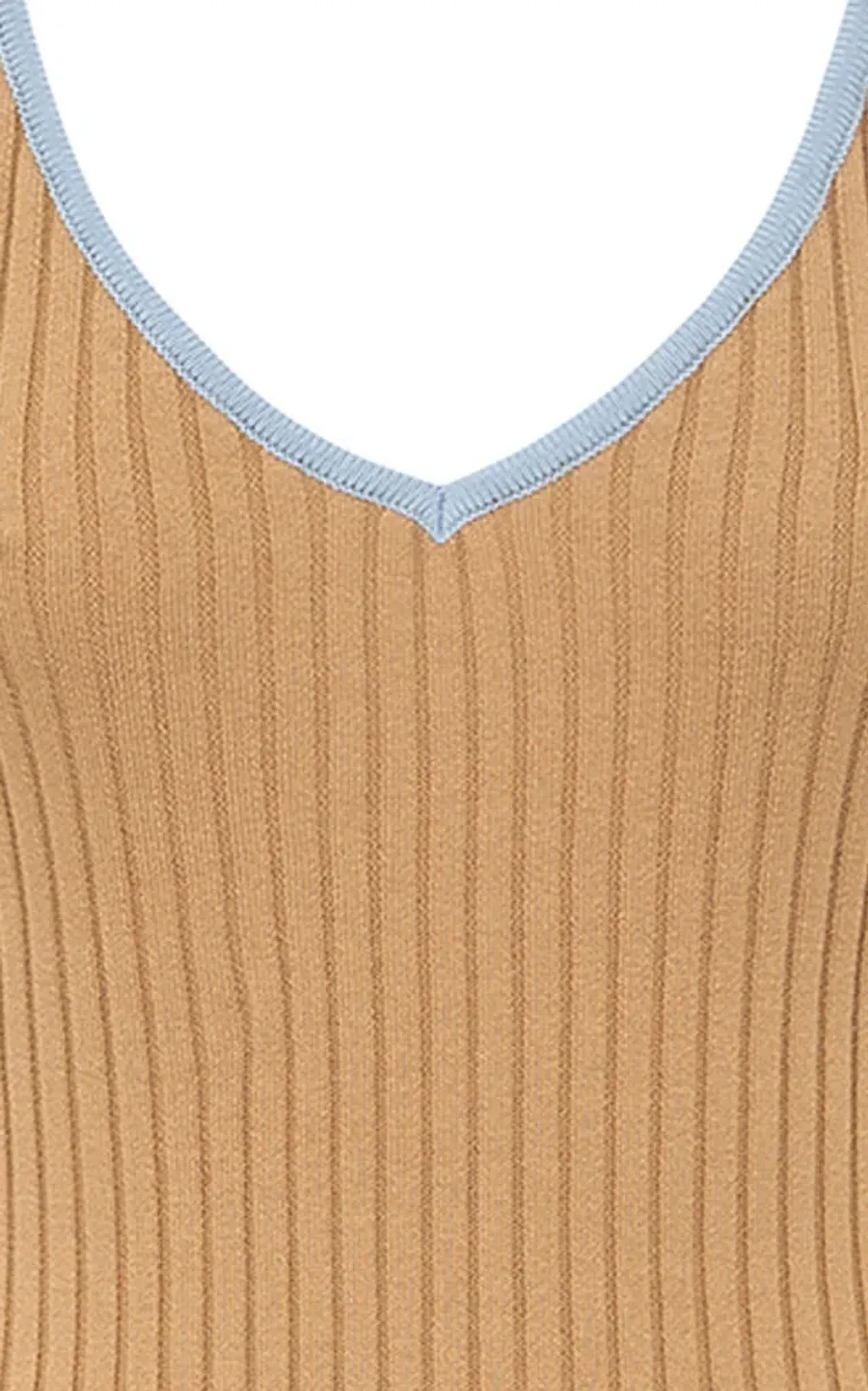 Anna Quan Scarlet Ribbed Knit Cotton Midi Dress Tan/Blue Size 10 - Image 7